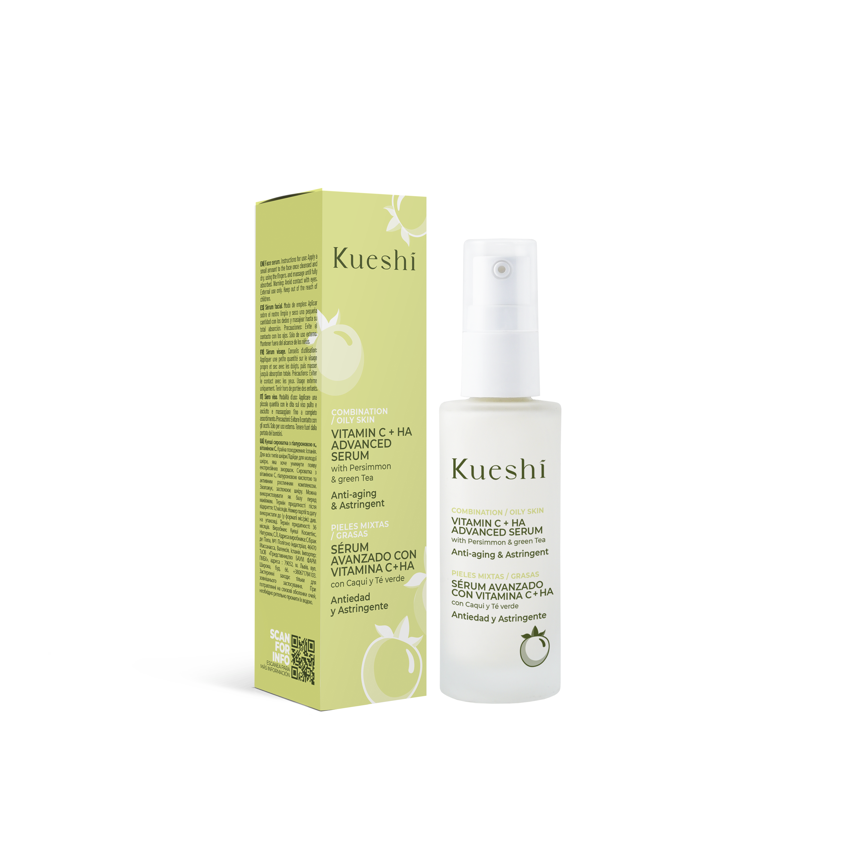 KUESHI სახის კანის შრატი ცხიამინი და კომბინირებული კანისთვის C ვიტამინის ექსტრაქტით